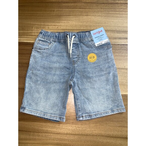 Cat & Jack Little Boys Bermuda Denim Shorts Stretch Fabric & Drawstring Small - Picture 2 of 8